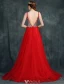 Sparkly Prom Dresses 2016 A-line V-neck Beading Crystal Rhinestone And Pearl Backless Burgundy Dress