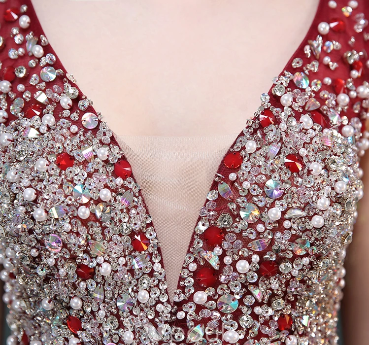 Sparkly Prom Dresses 2016 A-Line V-Neck Beading Crystal Rhinestone and Pearl Backless