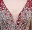 Sparkly Prom Dresses 2016 A-line V-neck Beading Crystal Rhinestone And Pearl Backless Burgundy Dress
