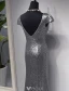 Sparkly Selskapskjoler 2016 Havfrue Scoop Hals Cap Sleeves Sølv Paljett Ryggløse Aftenkjole