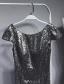 Sparkly Selskapskjoler 2016 Havfrue Scoop Hals Cap Sleeves Sølv Paljett Ryggløse Aftenkjole