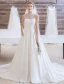 Elegant Wedding Dress 2016 A-line Beading High Pearl Neck Ruffle Satin Bridal Gown With Long Train