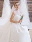 Elegant Wedding Dress 2016 A-line Beading High Pearl Neck Ruffle Satin Bridal Gown With Long Train