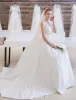 Elegant Wedding Dress 2016 A-line Beading High Pearl Neck Ruffle Satin Bridal Gown With Long Train