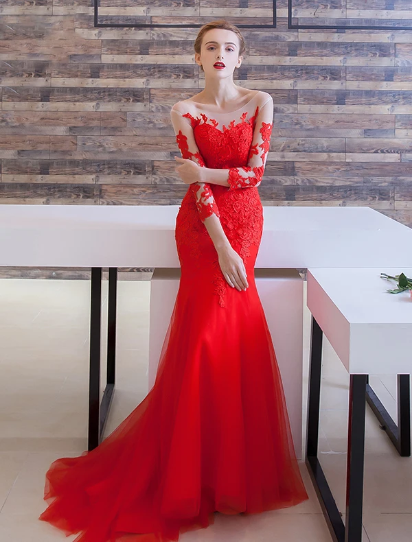 Glamorous Evening Dresses 2016 Mermaid Scoop Neckline Applique Lace Backless Evening Glamorous Evening Dresses 2016 Mermaid Scoop Neckline Applique Lace Backless Evening