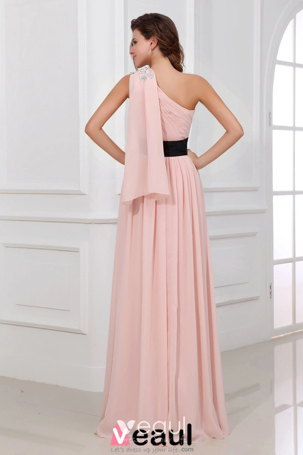 Beautiful Pink Evening Dress One Shoulder Long Formal Dress With Flower ...