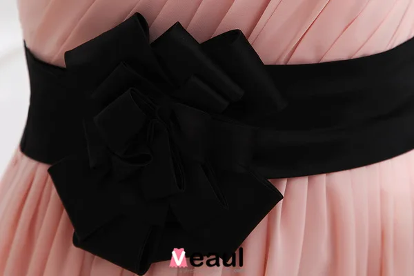 Beautiful Pink Evening Dress One Shoulder Long Formal Dress With Flower Sash