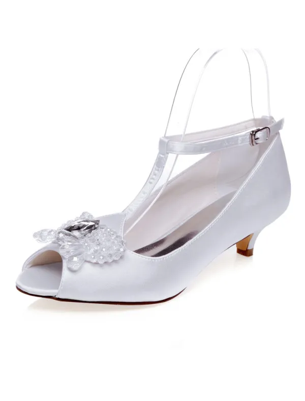 Beautiful White Wedding Shoes 2 Inch Kitten Heels Pumps Satin Bridal Shoes
