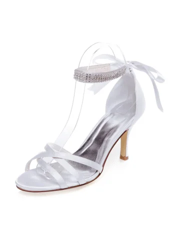 Brudesandaler Med Rhinestone Ankelen Stropp Stiletthæler Peep Toe Brudesko