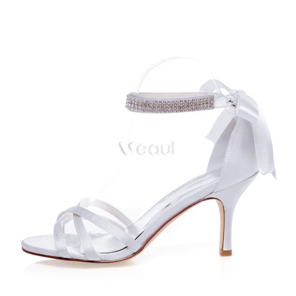 Brudsandaler Med Strass Vristrem Stilettklackar Peeptoe Brudskor