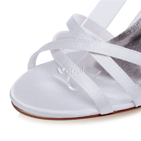 Brudsandaler Med Strass Vristrem Stilettklackar Peeptoe Brudskor