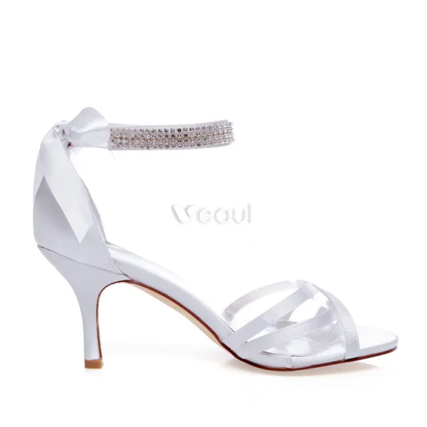 Brudsandaler Med Strass Vristrem Stilettklackar Peeptoe Brudskor