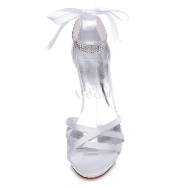 Brudsandaler Med Strass Vristrem Stilettklackar Peeptoe Brudskor