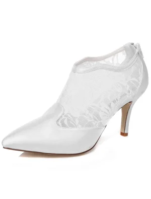 Chic Chaussures De Mariée Dentelle Stilettos Blancs Chaussures De Mariage