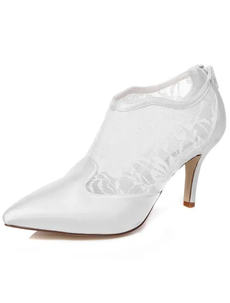 Chic Lace Bridal Shoes Stiletto Heels White Wedding Shoes