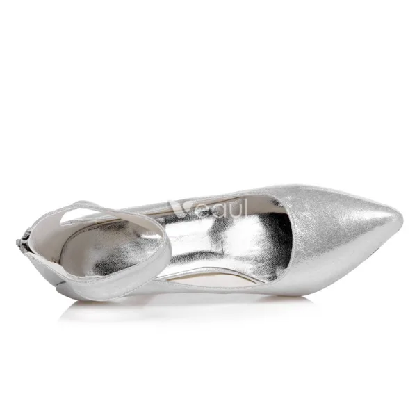 Sparkly Silver Bridal Shoes Stiletto Heels Wedding Shoes Glitter Pumps With Ankle Strap