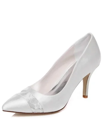 Eleganckie Buty Ślubne Koronka Toe Czółenka Szpilki Buty Na Obcasie