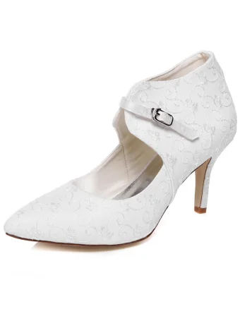 Eleganckie Sznurowane Buty Ślubne Szpilki Białe Botki Ślubne