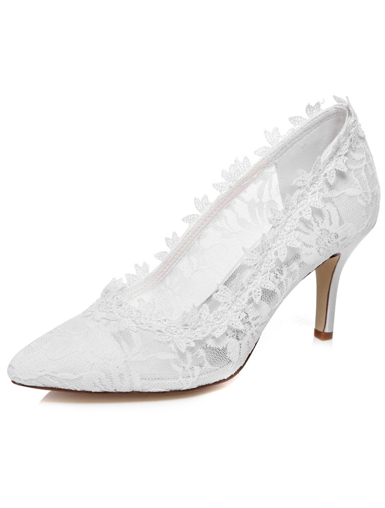 Beautiful Lace Bridal Shoes 3 inch Stiletto Heels White Wedding Shoes