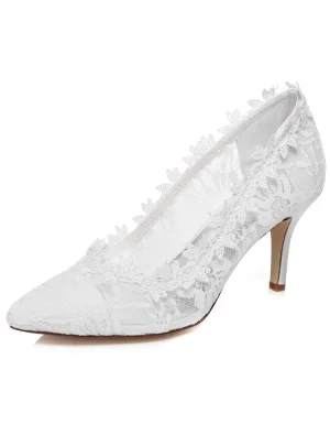 Schöne Spitze Brautschuhe 8cm Stilettos Weiß Hochzeitsschuhe