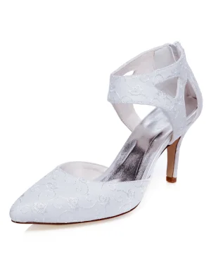 Belles Talons Aiguilles Chaussures De Mariée En Satin Blanc Brodé Chaussures De Mariée