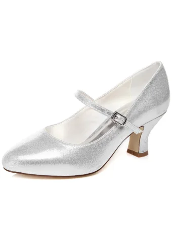 Świecący Buty Ślubne Srebrne Buty Na Wesele Czółenka Z Paskiem