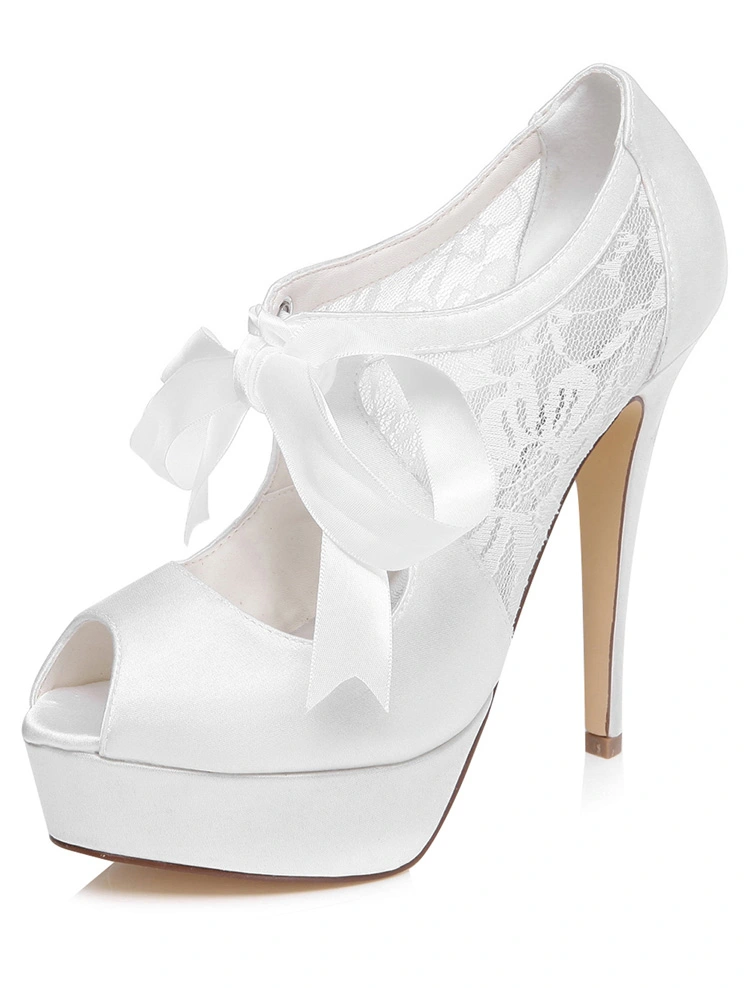 Beautiful Bridal Shoes Lace Wedding Shoes 5 Inch High Heel Peep Toe Pumps  Stiletto Heels With