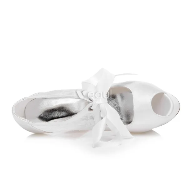Beautiful Bridal Shoes Lace Wedding Shoes 5 Inch High Heel Peep Toe Pumps Stiletto Heels With Platform
