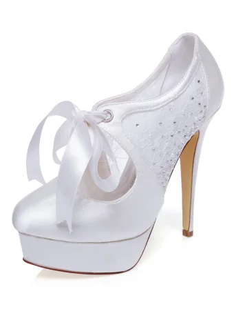 Elegant Satin Wedding Pumps With Lace Stiletto Heels Bridal Shoes High Heels With Platform