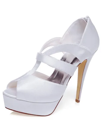 Eleganckie Białe Sandały Ślubne 13 Cm Szpilki Z Platformie Peep Toe Buty Ślubne