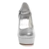 Sparkly Pumps Wedding Shoes With Ankle Strap 5 Inch Stiletto Heels With Platform Silver Bridal Shoes