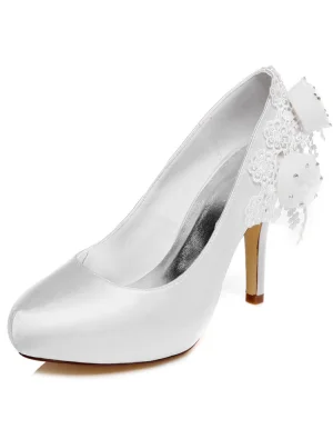Belles Escarpin Blanc Chaussures De Mariage 10 Cm Talons Aiguilles Chaussures Mariée Hauts Talons Avec Fleur