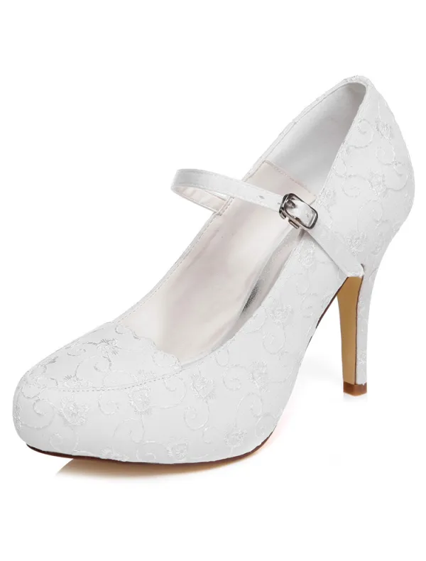 Elegant Pumps White Wedding Shoes 4 Inch Stiletto Heels Embroidered Satin Bridal Shoes High Heels