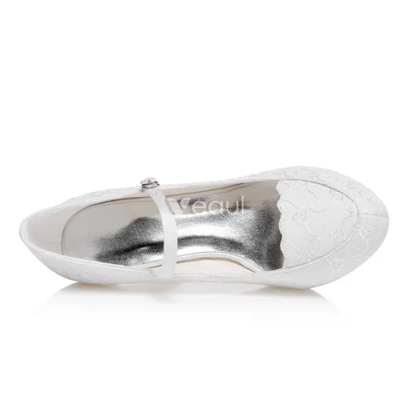 Elegant Pumps White Wedding Shoes 4 Inch Stiletto Heels Embroidered Satin Bridal Shoes High Heels