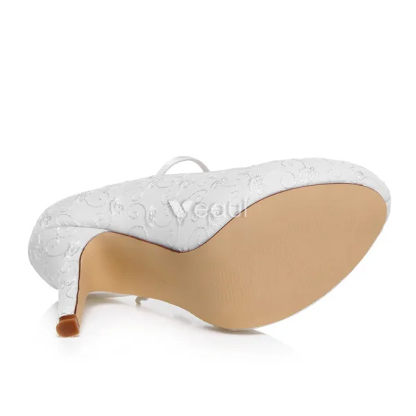 Elegant Pumps White Wedding Shoes 4 Inch Stiletto Heels Embroidered Satin Bridal Shoes High Heels