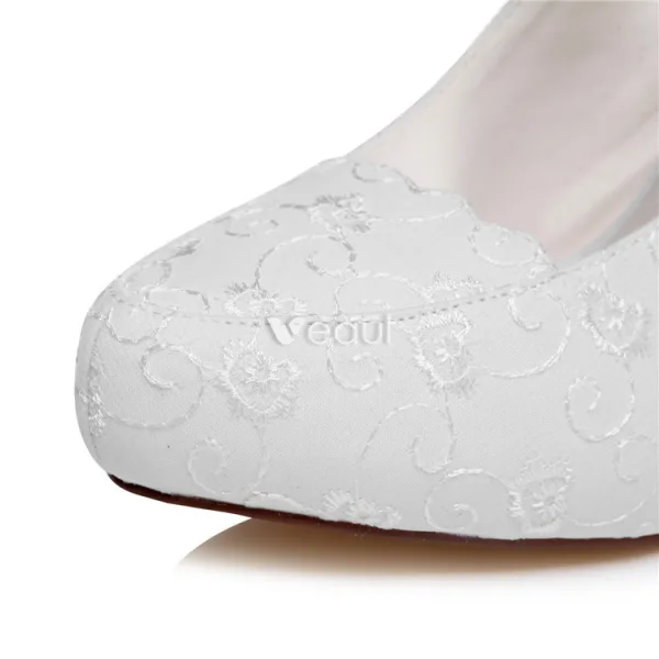 Elegant Pumps White Wedding Shoes 4 Inch Stiletto Heels Embroidered Satin Bridal Shoes High Heels