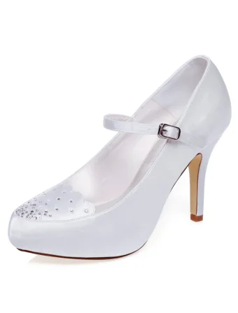 Chic White Bridal Shoes Satin Pumps Stiletto Heels Wedding Shoes High Heels With Ankle Strap