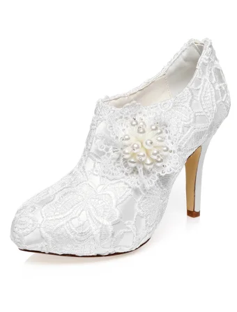 2016 Bottines De Mariée Luxe Stiletto Talons Hauts Chaussures De Mariée Blanc En Dentelle Avec Perle