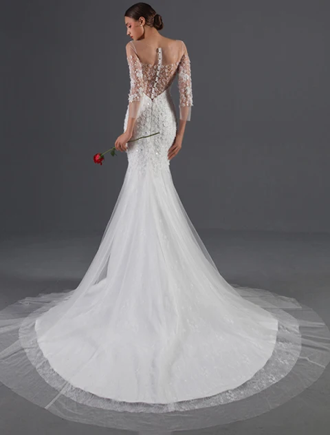 Sexy Brautkleider 2016 Seejungfrau Applikation Blumen Pailletten Weißen Tüll Rückenfrei Brautkleid Mit Abdeckknopf