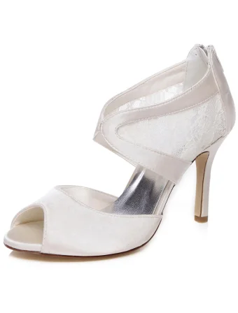 Belles Sandales De Mariée En Satin 9 Cm Talons Aiguilles Chaussures De Mariage Peep Toe Talon Haut