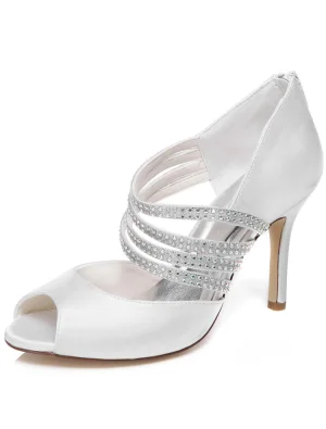 Elegant Brudesandaler Med Rhinestone Stropp 9 Cm Stiletthæler Brudesko Peep Toe Høy Hæl