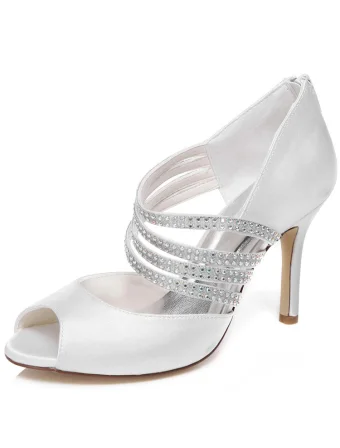 Elegant Wedding Sandals With Rhinestone Strap 9 Cm Stiletto Heels Bridal Shoes Peep Toe High Heel