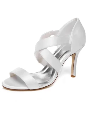 Sandales À Lanières De Mariage Talon Haut 9cm Talons Aiguilles Chaussures De Mariée Blanches