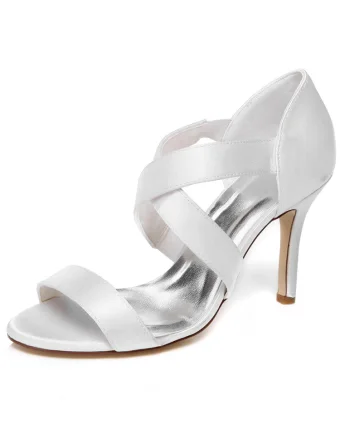 Sandales À Lanières De Mariage Talon Haut 9cm Talons Aiguilles Chaussures De Mariée Blanches