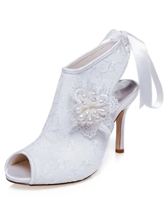 Beautiful Bridal Ankle Boots High Heels Wedding Shoes Stiletto Heels Peep Toe