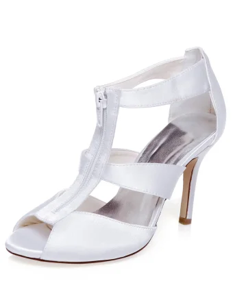 Sandales De Mariage Classique Avec Talon Haut Blanc Satin Chaussures De Mariée Talons Aiguilles Peep Toe