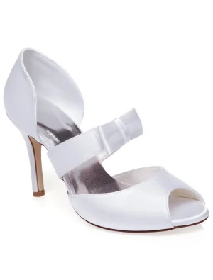 Vintage Satin Brudesandaler Med Høy Hæl Hvite Brudesko Stiletthæler Peep Toe