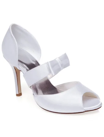 Vintages Sandales De Mariée En Satin Avec Talon Haut Blanc Chaussures De Mariage Talons Aiguilles Peep Toe