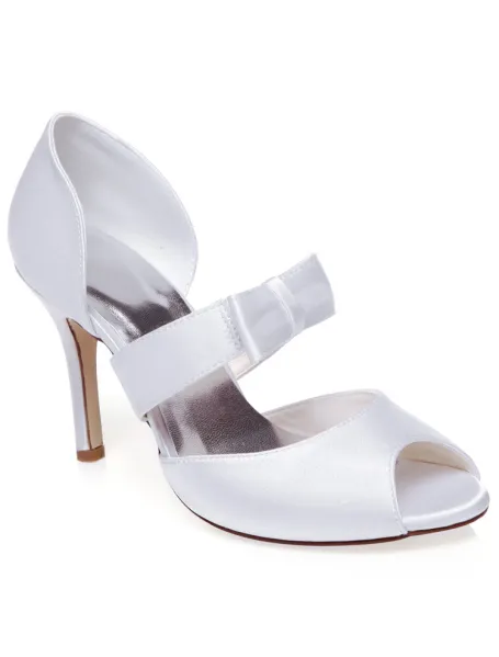 Vintage Satin Wedding Sandals With High Heel White Bridal Shoes Stiletto Heels Peep Toe