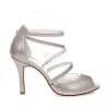 Sparkly Wedding Sandals With High Heel Strappy Bridal Shoes Stiletto Heels With Ankle Strap